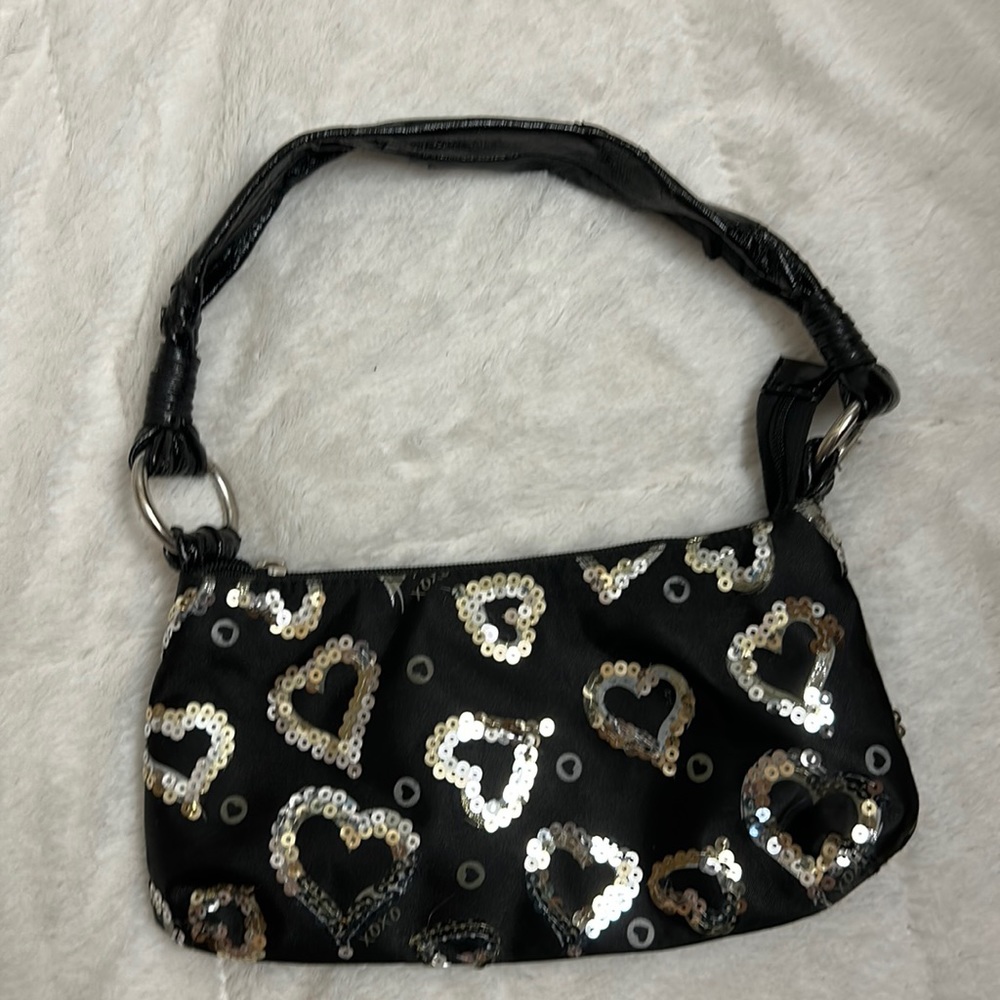 Small Black Purse with Silver Hearts